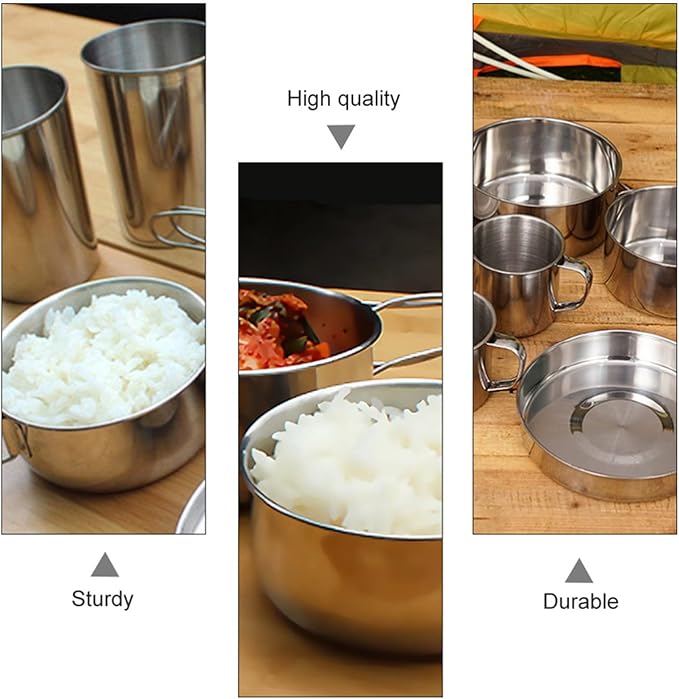 DNCG Steel Cookware Set 8 Steel Pots and Pans Stainless Steel Non-Stick Induction Pan Set with Touch Handles for Outdoor Kitchen and Traveling