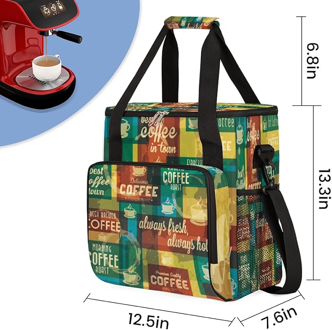 Keurig K-Mini Plus Portable Coffee Brewer Case - Rainbow Typographic Travel Carrying Storage Tote Bag with Pockets for K-cup