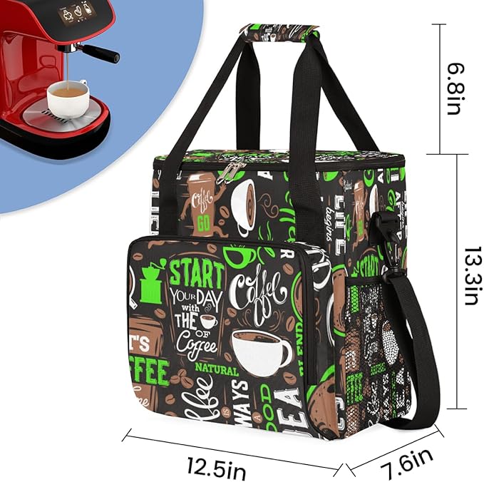 Green Start Your Day Coffee Coffee Maker Carrying Bag Coffee Machine Travel Storage Bag Compatible with K-Mini or K-Mini Plus Portable Single Serve Coffee Brewer Case with Pockets for K-Cup Pods