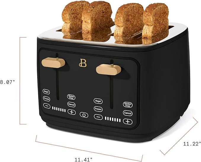4 Slice Toaster with Touch Control Panel 1800W Fast Heating 7 Toast Shade Levels Extra Wide Slots for Bagels Removable Crumb Tray (Black Sesame)