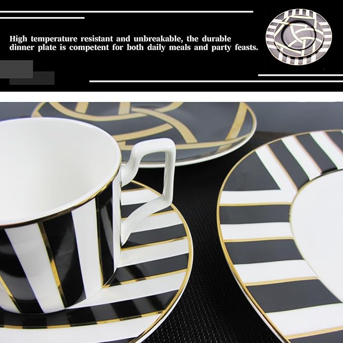 16 Piece Fine Bone China Dinnerware Set for 4 Smooth Round Plates Complete Dish Set with Coffee Cups for Home Dining Casual Occasions