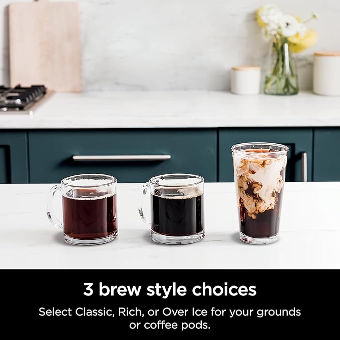Ninja DualBrew Pro Hot &amp Iced Coffee Drip Coffee Maker | Compatible with K-Cup Pods | 3 Brew Styles (Classic Rich &amp Iced) | 70oz Removable Reservoir &amp Dishwasher Safe | Black | 14-Cup (R