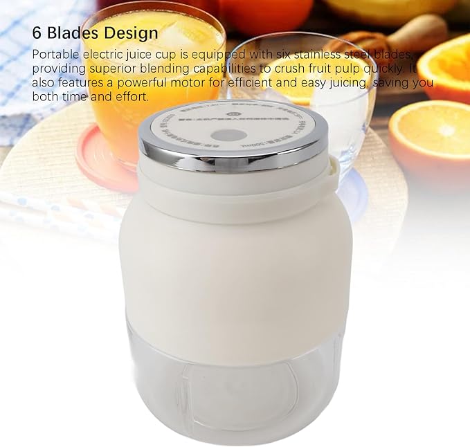 500ml Electric Juicer Blender USB Rechargeable Mini Blender with 6 Blades Design Ideal for Home Use Work School or Travel