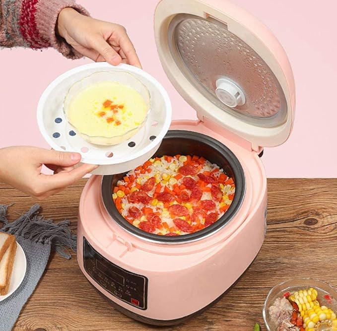 Rice Cooker 3L Large Capacity Smart Mini Household Small Multi-Function Rice Cooker Timer Insulation Function (Pink) (Brown)