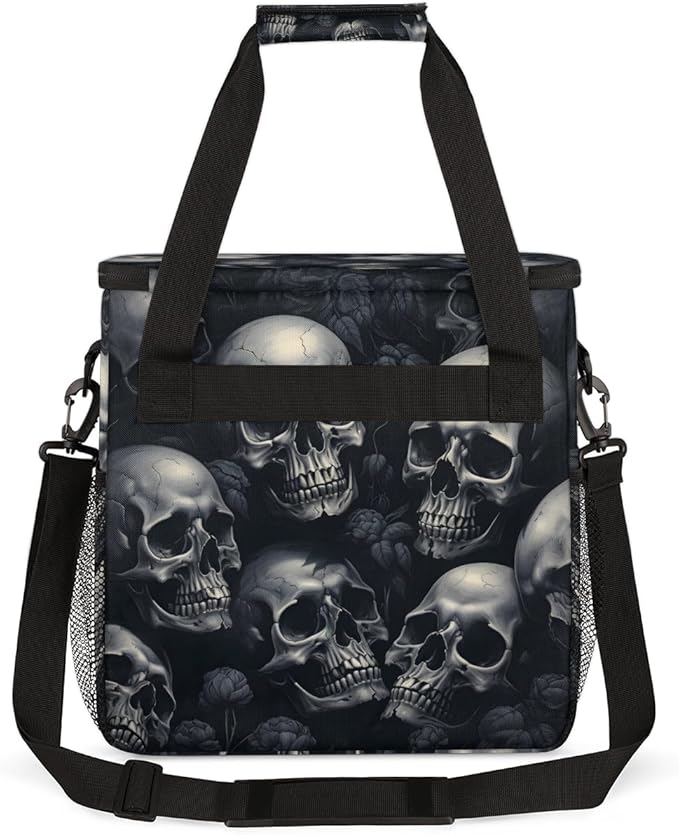 Black Skull Coffee Maker Carrying Bag Portable Travel Storage Tote Bag Compatible with K-Mini or K-Mini Plus Single Serve Coffee Brewer Carrying Case with Multiple Pockets &amp Shoulder Strap