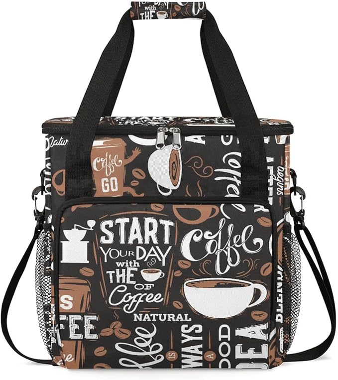 coffee cup coffee beans Coffee Maker Carring Bag Travel Carrying Storage Tote Bag Compatible with Keurig K-Mini or K-Mini Plus Portable Single Serve Coffees Brewer Case with Pockets for K-cup Pods