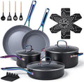 Ammeloo 17 Pcs Ceramic Cookware Set Induction Pots and Pans Set Non Stick Premium Colored Stay Cool Handle Non Toxic PFOA PFOS Free Oven Safe &amp Compatible with All Stovetops Black
