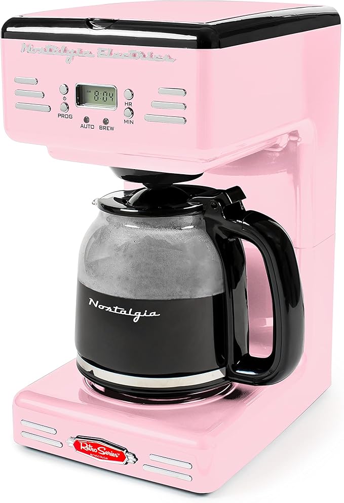 Nostalgia Retro 12-Cup Programmable Coffee Maker With LED Display Automatic Shut-Off &amp Keep Warm Pause-And-Serve Function Pink