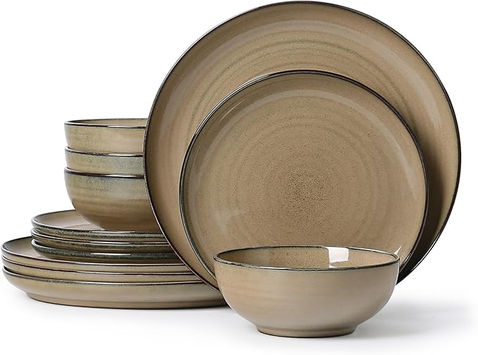 Ceramic Dinnerware 12 Pieces Dinnerware Sets Cereal Bowls Reactive Change Glaze Dish Sets Modern Stoneware Dishe