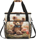 Floral Bear Coffee Maker Carrying Bag Portable Travel Storage Tote Bag Compatible with K-Mini or K-Mini Plus Single Serve Coffee Brewer Carrying Case with Multiple Pockets &amp Shoulder Strap