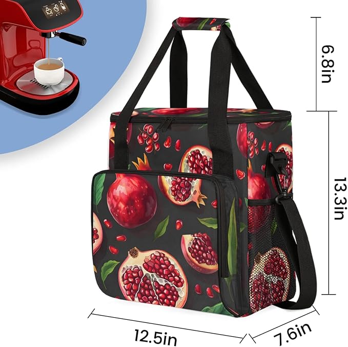 Fruit Pomegranate Coffee Maker Travel Bag for Keurig K-Mini/K-Mini Plus Insulated Waterproof Tote with Pockets Portable Single-Serve Brewer Case