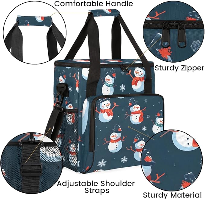 Christmas Snowman Coffee Maker Carrying Bag Cute Snowman Travel Storage Bag Compatible with K-Mini or K-Mini Plus Single Serve Coffee Brewer Carrying Case with Multiple Pockets &amp Shoulder Strap