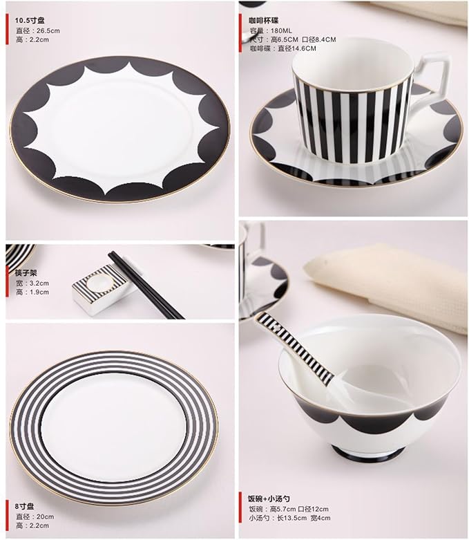 Elegant Bone China Dinnerware Set for 6 – Coffee Cup Saucer &amp 8”/10” Plates – Luxury dishes set for Housewarming Anniversary or Mother’s Day Present gift for Wife DLCP-2