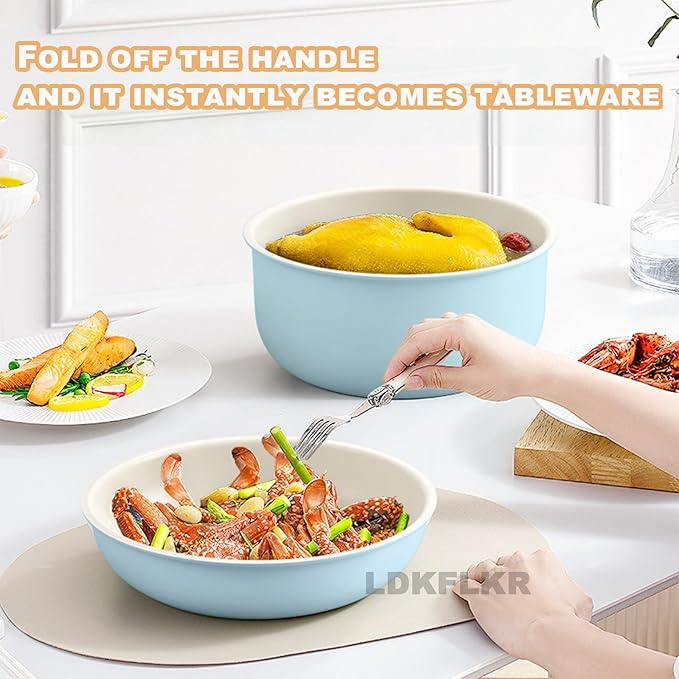Multi-Piece Detachable Cookware Set Non-Stick Pots and Pans Set with Removable Handles Cooking Set Oven Safe Stackable Universal for All Stoves11PcOrange