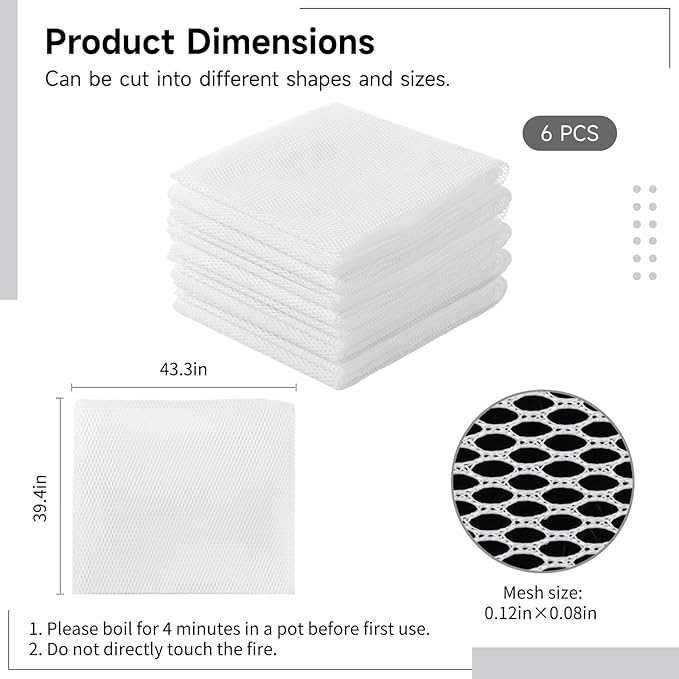 6 Pcs Rice Net 43.3×39.4 Sushi Rice Cooking Net Non-Stick Fine Mesh Rice Cooker Napkins Tetoron Rice Nets Cooking Steam Cloths for Homes Restaurants Camping