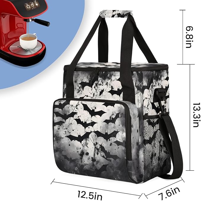 Gothic Bat Coffee Maker Carrying Bag Abstract Bat Travel Storage Bag Compatible with K-Mini or K-Mini Plus Single Serve Coffee Brewer Carrying Case with Multiple Pockets &amp Shoulder Strap