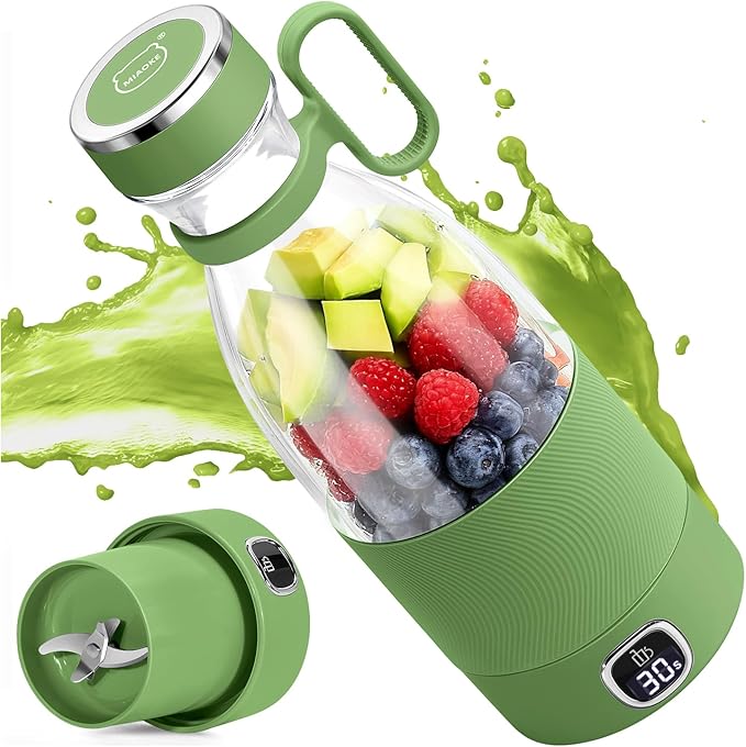 MIAOKE Portable Blender 6 Blades Juicer Cup for Juice Shakes and Smoothies 350ml Mini Blender with Led Display Usb Rechargeable3000Mah Rechargeable Battery for Home Outdoors Travel-Avocado Green