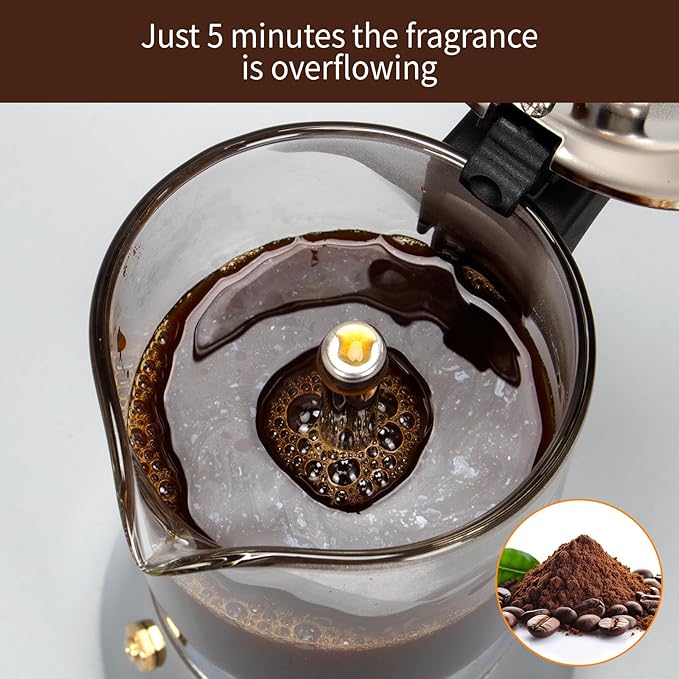 Stovetop Espresso Maker 6Cup 240ml Classic Moka Pot Crystal Glass-top &amp Stainless Steel Coffee Maker Mocha Pot Greca De Cafe Cuban and Italian Coffee Maker for Cafetera Cubana