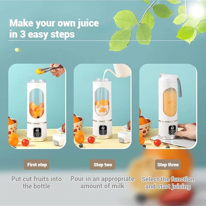 Portable Blender for Shakes &amp Smoothies Digital Display Juicer with 12 Stainless Steel Blades USB Rechargeable Mini Blender 3-Speed Ice Crusher Smoothie Maker for Home &amp Travel (15.2oz) (Wh
