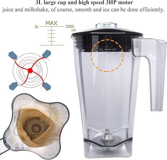 Huanyu Professional Countertop Blender 100 oz Variable Speed &amp Pulse Feature for Fruit Smoothie Ice Soy Milk Hot Soups Frozen Desserts Crush Mix Home Commercial 2200W G5500 (110V US Plug Red)