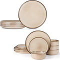 E-far 12-Piece Plates and Bowls Set and 10.5” Ceramic Dinner Plates Set of 6 Bundle Stoneware Dinnerware Sets for 4 Round Salad Plate for Home Kitchen Restaurant Microwave &amp Dishwasher Safe