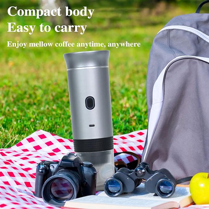 Electric Coffee Maker Machines15 Bar Pressure Portable Espresso MachineCold or Hot 120ML Mini Coffee MakerSmall Handheld Coffee Machine for HomeOfficeTravel (Grey)