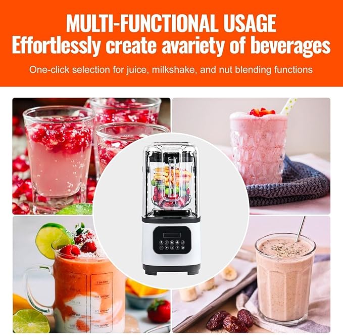 Professional with Shield Commercial Countertop Blenders 68 oz Jar Combo Stainless Steel 9 Speed &amp 5 Functions compatible with Shakes Smoothies Peree and Crush Ice White