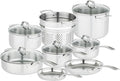 Viking 3-Ply Pots and Pans Set 13 Piece Stainless Steel Cookware Glass Lids Strainer Silver