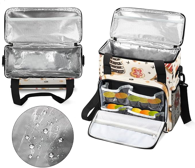 Dreamy Xmas Biscuit Coffee Maker Carrying Bag Portable Travel Storage Tote Bag Compatible with K-Mini or K-Mini Plus Single Serve Coffee Brewer Carrying Case with Multiple Pockets &amp Shoulder Str