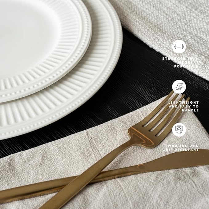 New Bone China 12 Piece Dinnerware Set Santorini Collection (Bloom) White Daily Use China Embossed Tableware Service for 4