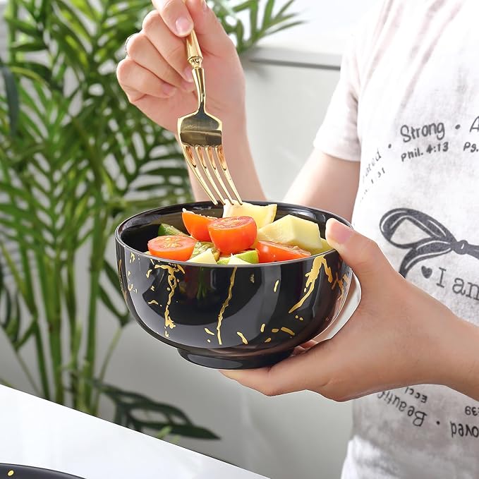 Modern Porcelain 16 Piece Black Dinnerware SetPlates and Bowls SetsGold Dish Set for 4Black Dinnerware SetDinner Sets with Dinner Plates