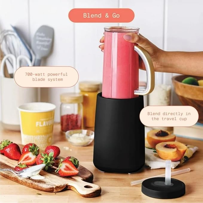Personal Blender 12-Piece Set 240W Power BPA-Free Dishwasher Safe with Travel Cup and Grinding Blade (Black Sesame)