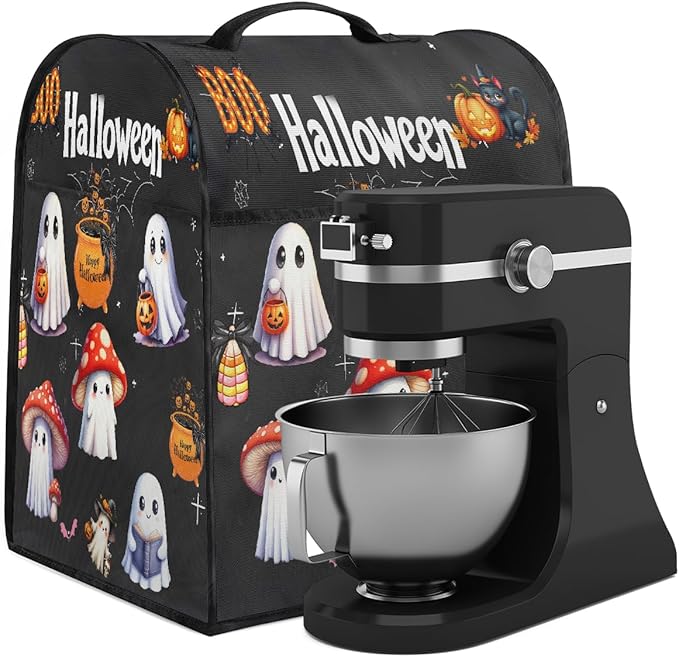 cfpolar Kitchen Aid Mixer Cover Compatible with 6-8 Quarts Halloween Pumpkin Spider Ghosts Stand Mixer Cover Kitchen Aid Mixers Accessories Appliance Organizer Bag Dust Covers with Zipper Pocket