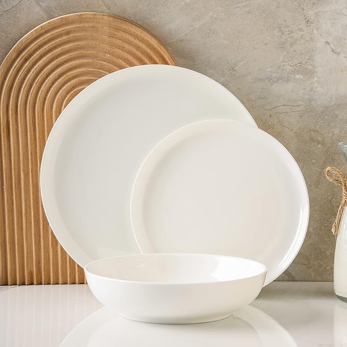 Stone Lain Gabrielle Bone China Dinnerware Set 12-Piece Service for 4 Solid White
