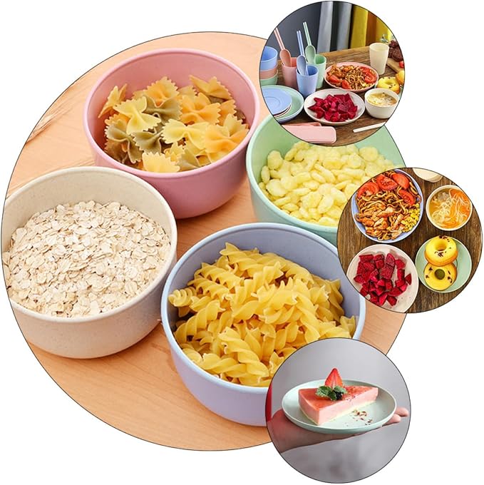 Portable Wheat Fiber Dinnerware Set 28pcs with Plates Bowls Cups and Cutlery Reusable Eco-friendly Tableware for Camping Travel and Everyday Use