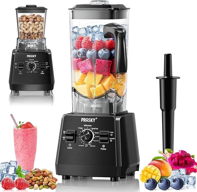 Blender Smoothies 102oz Large Capacity Kitchen Blender 1000Watts Motor 2-in-1 Professional Countertop Blenders and Grinder Combo Frozen Fruit Ice Crush Nuts BPA-Free - Black