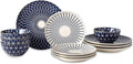 Blue and White 12-Piece Ceramic Dinnerware Set 4 dinner plates 4 salad plates and 4 bowls Dishwasher &amp Microwave Safe