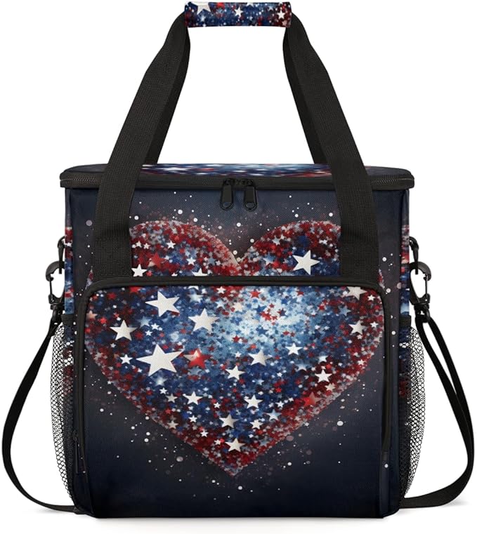 Firework-Frenzy 4th of July Coffee Maker Carrying Bag Travel Storage Bag Compatible with K-Mini or K-Mini Plus Single Serve Coffee Brewer Carrying Case with Multiple Pockets &amp Shoulder Strap