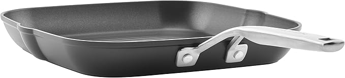 KitchenAid Hard Anodized Induction Nonstick Square Grill Pan/Griddle with Pouring Spouts 11.25 Inch Matte Black