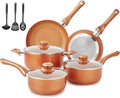 Pots and Pans Set Ultra Nonstick Pre-Installed 11pcs Cookware Set Copper with Ceramic Coating Stay cool handle &amp Nylon Kitchen Utensils Gas/Induction Compatible 100% PFOA Free