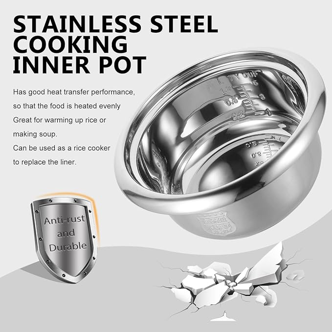 Hemoton Stainless Steel Rice Cooker Inner Pot Large Capacity Multi-use Cooking Pot for Rice Soup and Cake Replaceable Liner for Household Cookers Portable Kitchen Accessory