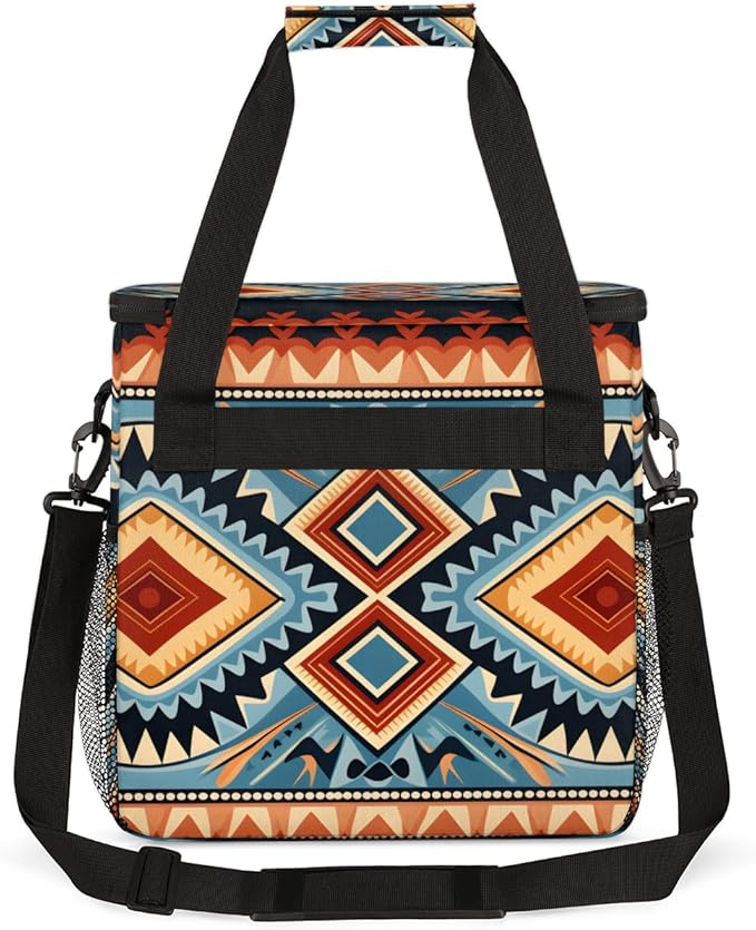 Geometry Aztec Coffee Maker Carrying Bag Retro Pattern Travel Storage Bag Compatible with K-Mini or K-Mini Plus Single Serve Coffee Brewer Carrying Case with Multiple Pockets &amp Shoulder Strap