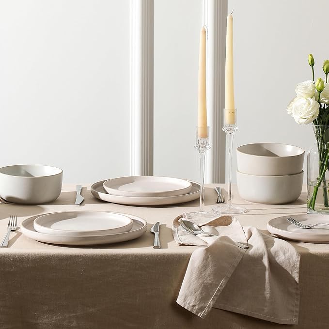 Earth &amp Clay Amber 24-Piece Dinnerware Set Stoneware Dishwasher and Microwave Safe Plates and Bowls Set Dish Set for 8 White Speckled