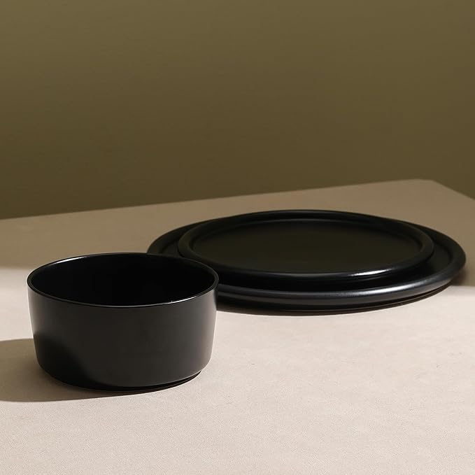 Stone Lain Eden 12-Piece Dinnerware Set Stoneware Plates and Bowls Set Dishwasher and Microwave Safe Dish Dish Set for 4 Black