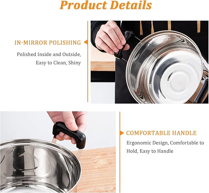 Cooking Pot Saucepan Set 5 Pieces 201 Stainless Steel Pot and Pan Set Induction with Lids Stock Pot Cookware Set Compatible with InductionGas and Electric Hobs Silve