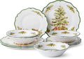 Holly Tree Holiday 12pc Dinnerware Set – Festive Melamine Plates and Bowls for Christmas Entertaining Indoor/Outdoor Use Break-Resistant and Dishwasher Safe