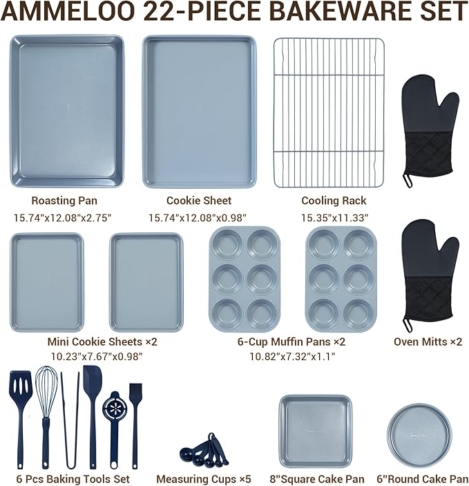 Ammeloo 17-Piece Hybrid Stainless Steel Cookware Set &amp 22-Piece Baking Pans Set