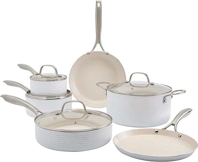 Denmark Tools For Cooks 10-Piece Monaco Nonstick Aluminum Cookware Set Snow White