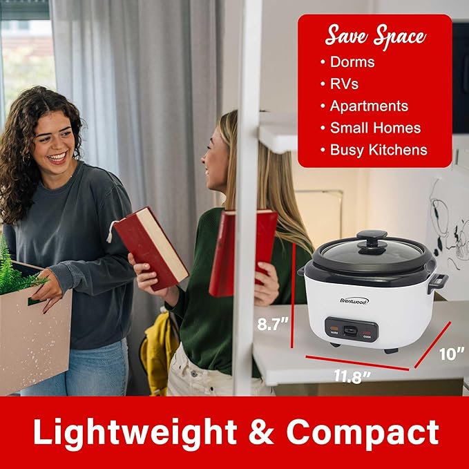 Brentwood 7-Function Smart Rice Multi-Cooker – Food Steamer Slow Cooker Sauté Keep Warm and 15hr Delay Timer Stainless Steel (White 10 Cups Cooked / 5 Cups Uncooked)