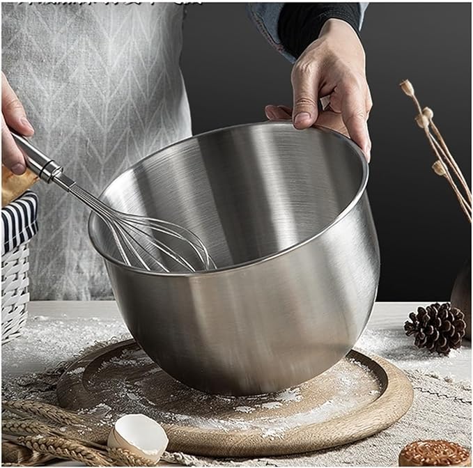 304 Stainless Steel Egg Beater Bowl Deepened Splash Proof Straight Edge Basin Baking Cake Whipped Cream Bowl(2400ml Small Size)
